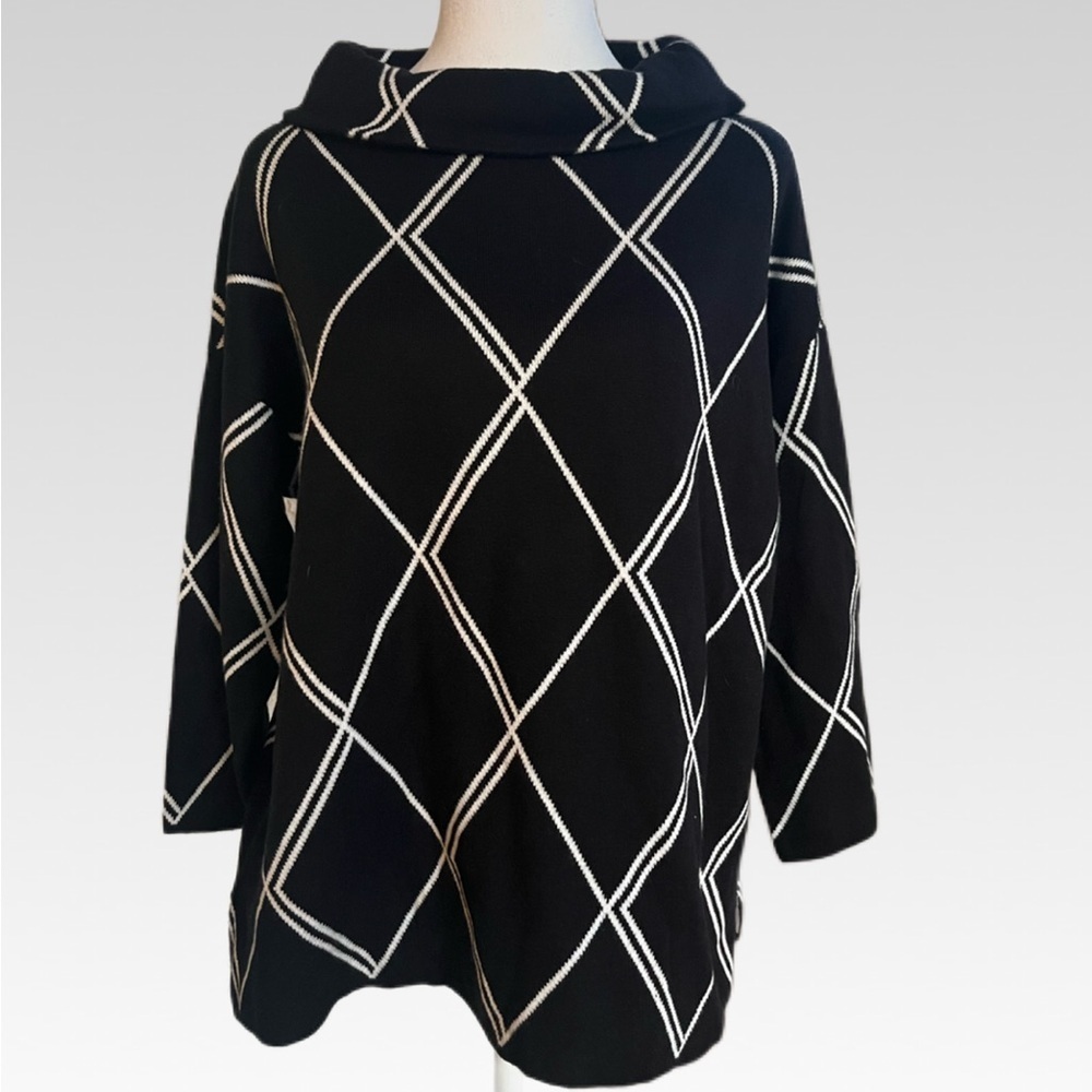 Chico's Black and White Grid Pattern Turtleneck Sweater size 1